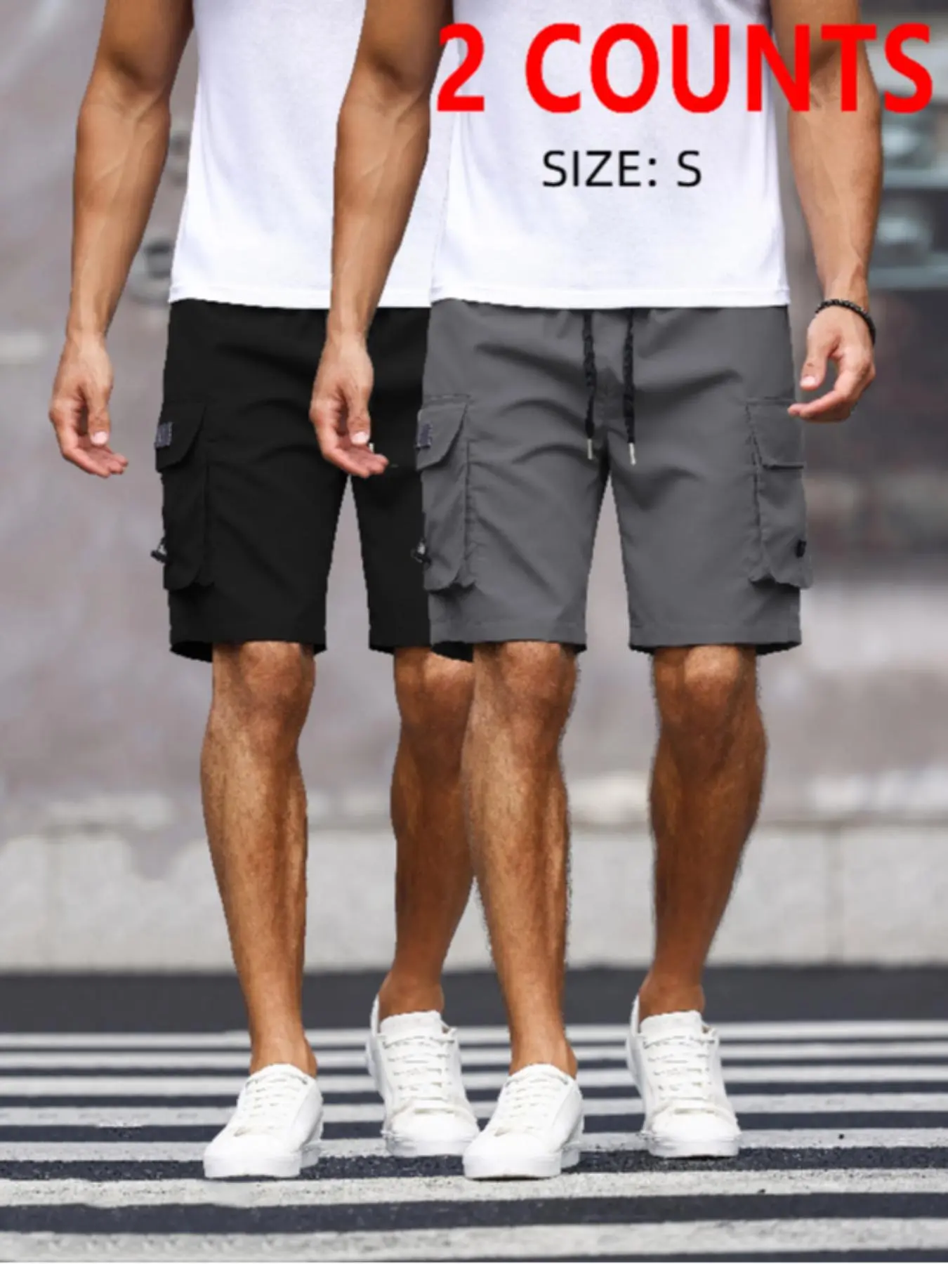 Men's Solid Flap Pocket Cargo Shorts Set, Men's Bottoms for Summer, Clothing