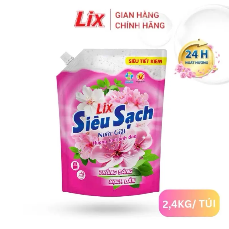 Nước giặt Lix siêu sạch hương hoa anh đào 2.4kg