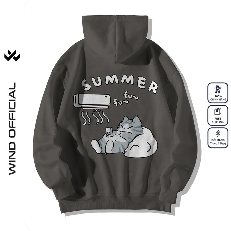 Product Introduction of Áo hoodie unisex form rộng WIND Cat Sleep hoodie nút bấm thời trang nam nữ nỉ bông oversize Women Top 9