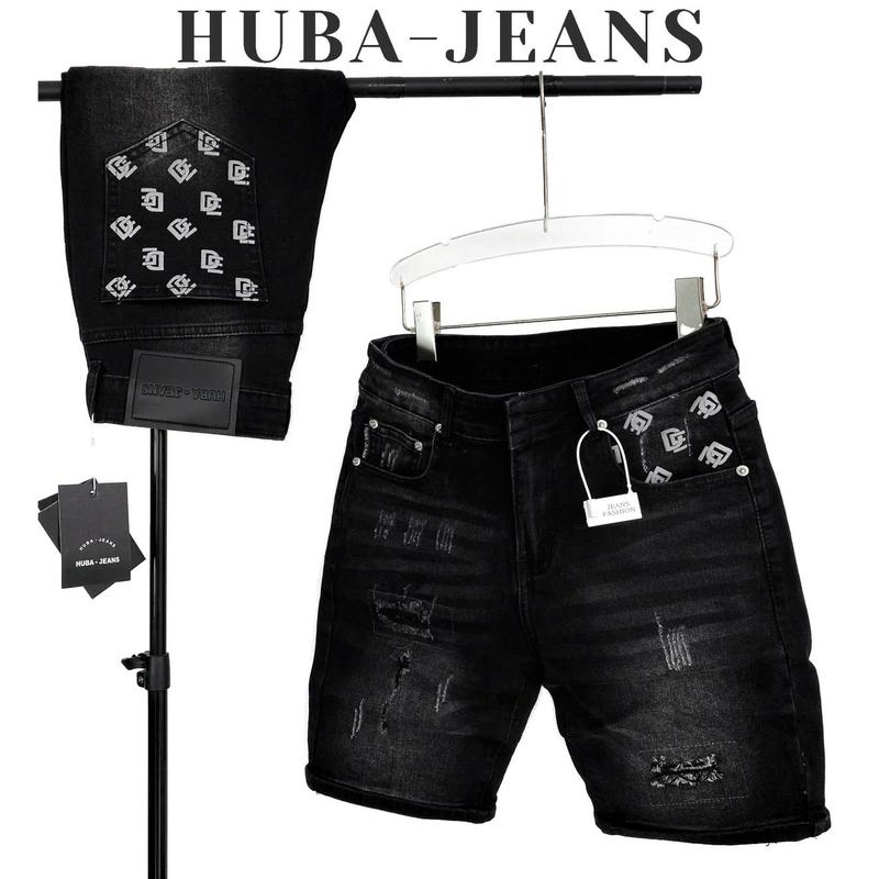 Quần short jeans nam HUBA-JEANS đen in túi Menswear Pants Có Túi quầntàntật quần purple quần biker Denim