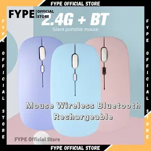 FYPE Mouse Laptop Wireless Bluetooth Rechargeable Slim Silent Dual Mode 2.4 Ghz Multicolor For Ipad Android IOS PC Tablet Biru Adaptor