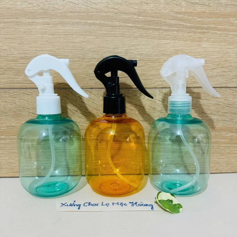 Chai lọ nhựa 300ml Tròn Lùn màu Xanh Ngọc/Cam Trong - Vòi nhấn cao cấp đủ loại -Khóa Vàng-Nắp Bật 4