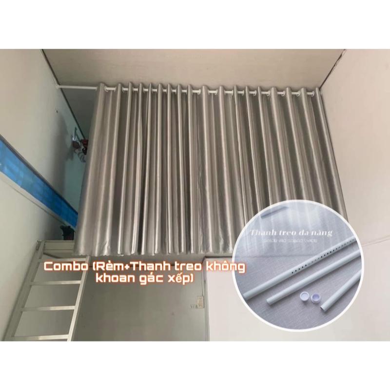 Combo (Rèm +Thanh treo không khoan tường ) gác xếp vải thô gấm cao cấp Rèm Tre Việt