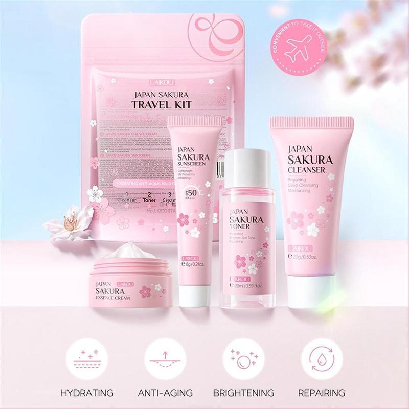 Bộ Kem Dưỡng Ẩm Làm Sáng Da Hoa Anh Đào 4 Cái Bộ LAIKOU Bao Gồm Bộ Du Lịch Sữa Rửa Mặt Bọt Nước Hoa Hồng Dưỡng Ẩm Kem Dưỡng Ẩm Làm Sáng Kem Chống Nắng SPF50