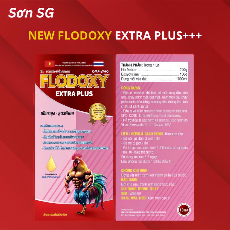 New FLODOXY EXTRA PLUS hàm lượng cao. Trị hen khẹc, khò khè, có đờm, sưng đầu, phù mặt, viêm mắt có bọt, chảy nước mắt mũi, tốt cho đường tiêu hoá gà. chai 10ml 1