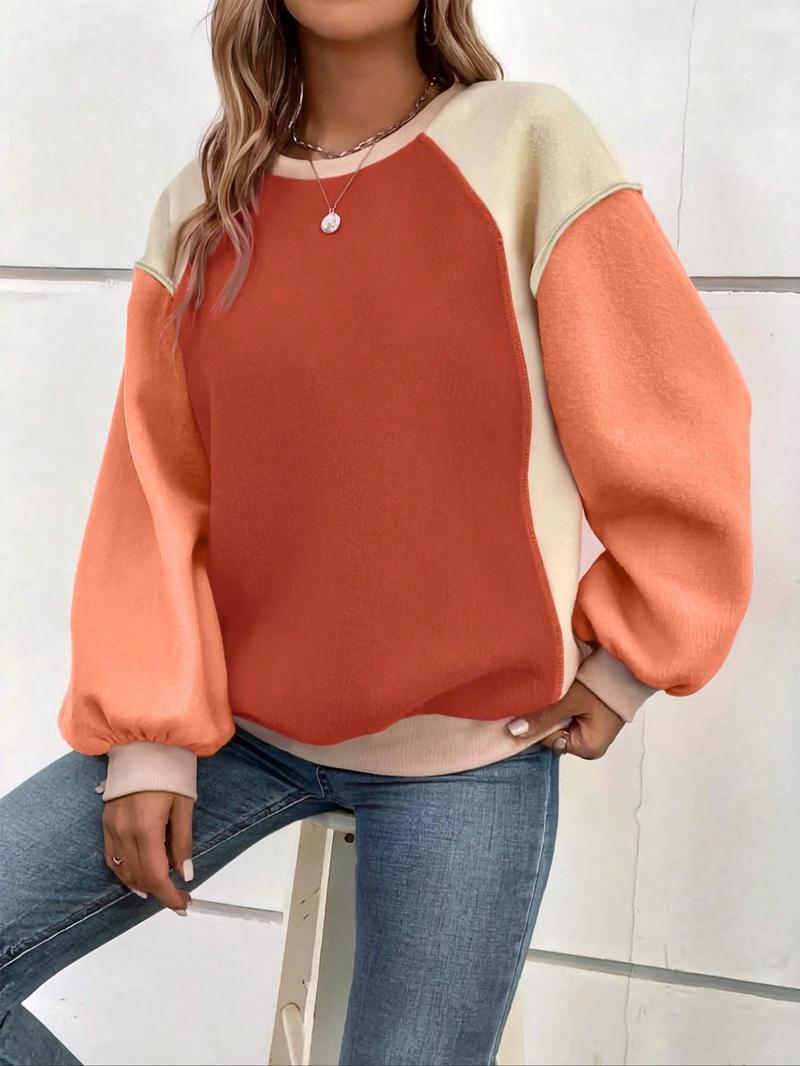 Product Introduction of Women's Colorblock Crew Neck Pullover Sweatshirt, Casual Long Sleeve Top for Fall & Winter, Women's Clothes for Daily Wear 4