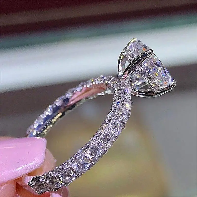 [1519 People Collected] 925 Silver High-end Sparkling Round Zircon Princess Ring European and American Light Luxury Women Engagement Proposal Diamond Ring
