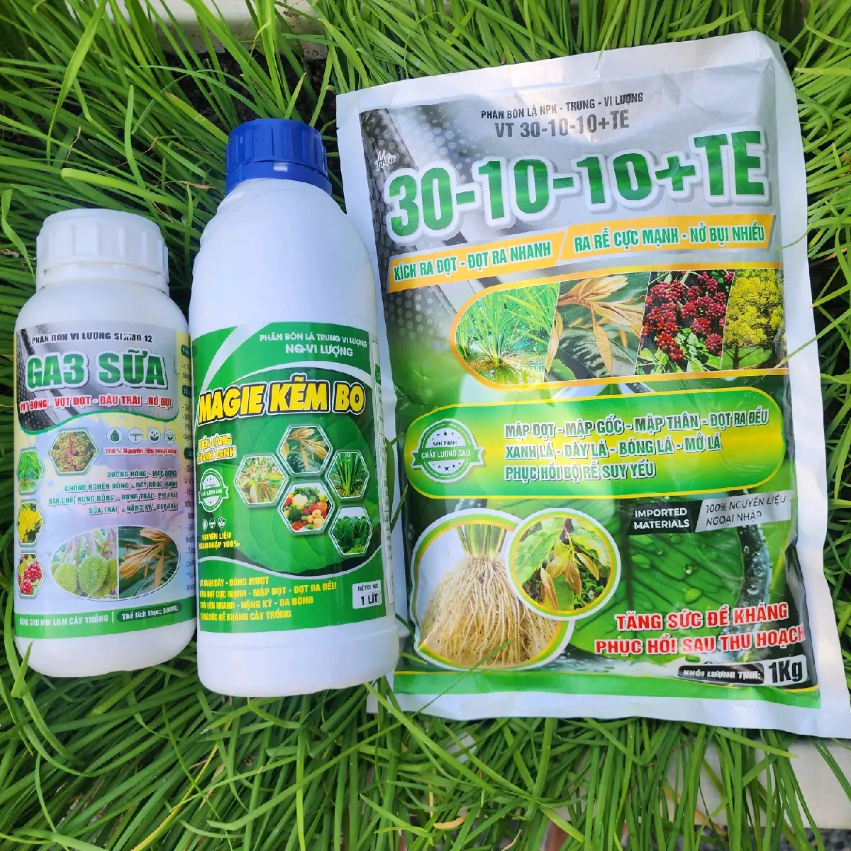 Combo 1 chai magie kẽm , 1 ký 30-10-10 Te, 1 chai ga3 sữa giúp đọt đâm mạnh, lá xanh dầy , kích rễ mạnh , đọt ra đều...1 combo pha 800 lít nước