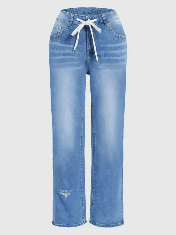 Women's Plain Straight Leg Denim Pants, Casual Retro High Waist Trousers for Daily Wear, Jeans, Ladies Bottoms for All Seasons, Womenswear 2