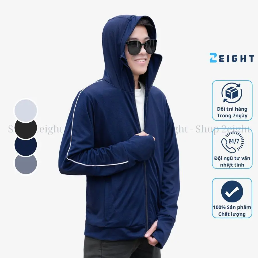 Áo chống nắng nam 2 lớp 2EIGHT, áo khoác chống nắng ngăn tia uv thông hơi và phối viền tay mẫu mới Đồng