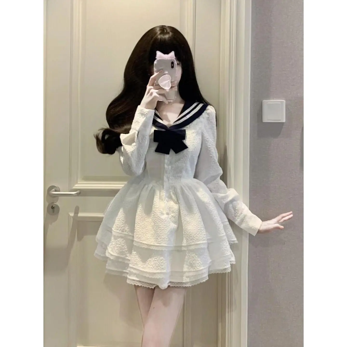 Váy Ngắn Pettiskirt Bó Eo, CQ Sang Trọng, Phong Cách Ngọt Ngào Nhật Bản, Váy Ngắn, Váy Dài Tay Thời Trang, Thích Hợp Cho Mùa Thu, Cỡ Lớn (3232)