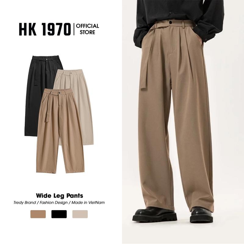 Quần âu nam xếp ly, Quần tây nam vải tuyết Hàn Quốc Kèm Đai, cạp chun sau dáng quần ống suông rộng Q168 Menswear Ong Kem Kaki quần â