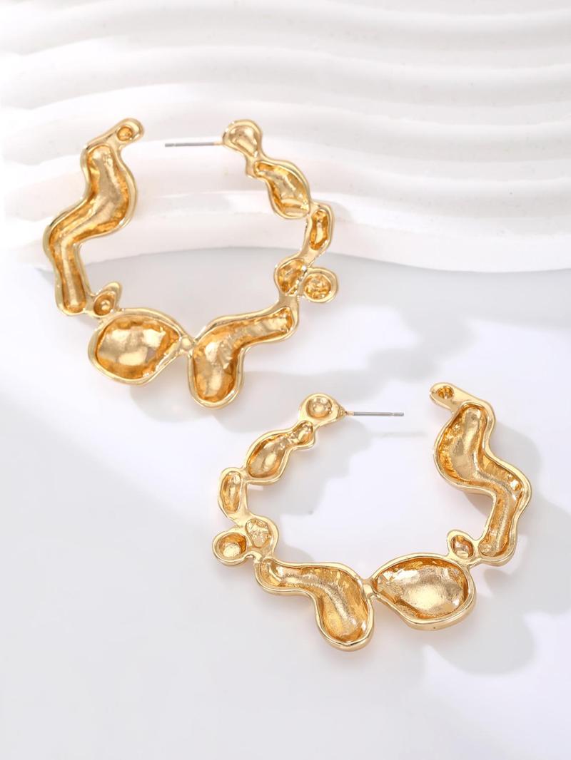 Product Introduction of Fashionable Irregular Shaped Hoop Earrings, 1 Pair Fashion Jewelry for Party, Daily Clothing Decor, Trendy All-match & Exquisite Jewelry for Birthday Gift 8