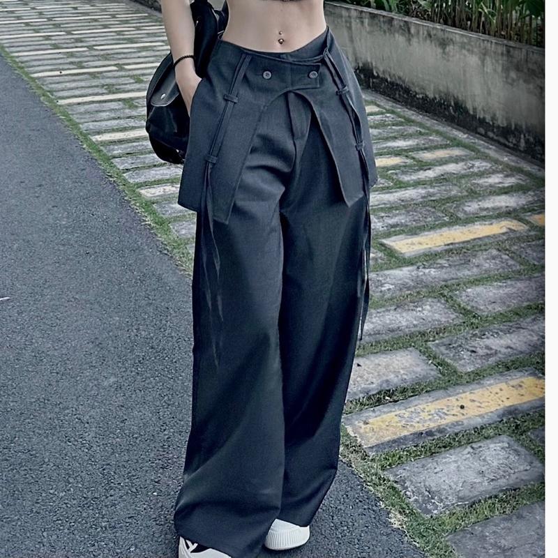 Anh độc quyền Quần ống rộng 2 vạt cài nút 2 phong cách Douyin