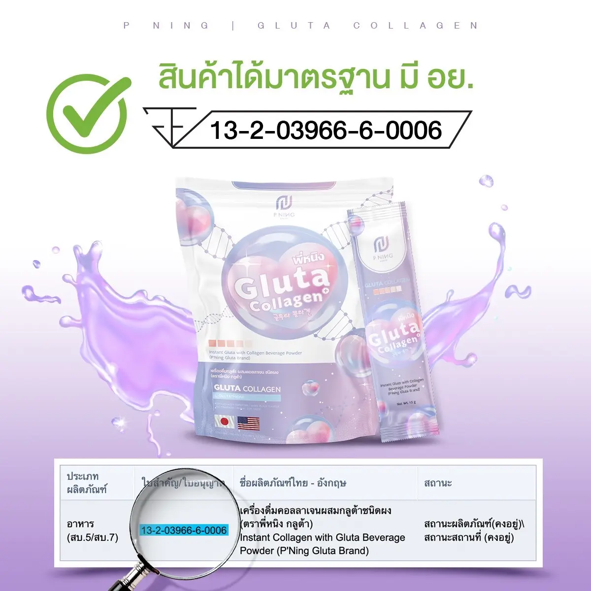 กลูต้าพี่หนิง ผลิตภัณฑ์ดูแลผิว ผลิตภัณฑ์ดูแลเส้นผมและเล็บ ผู้ใหญ่