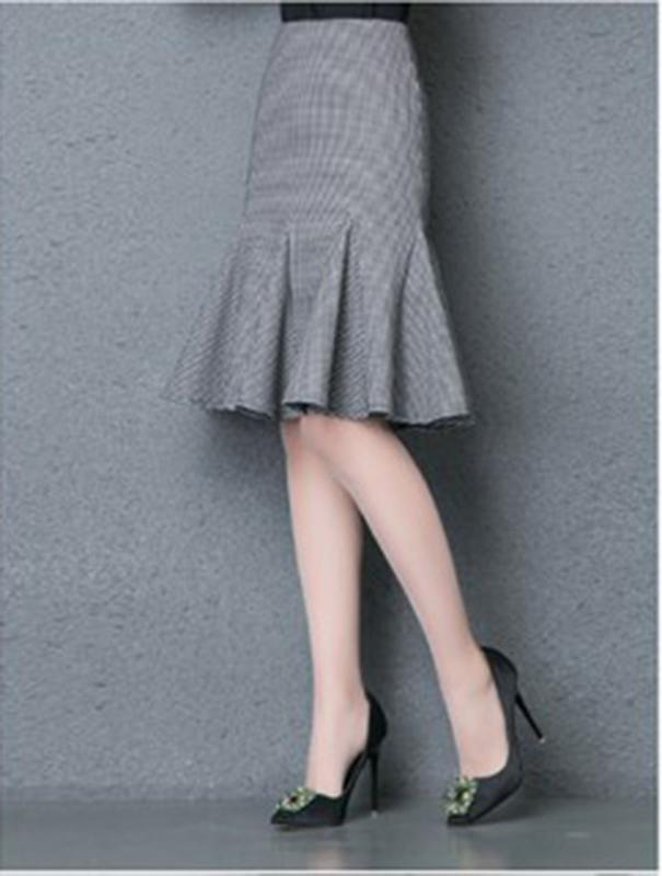 HCM chân váy đuôi cá sọc caro nhí Nữ Xám Nữ Xám Women