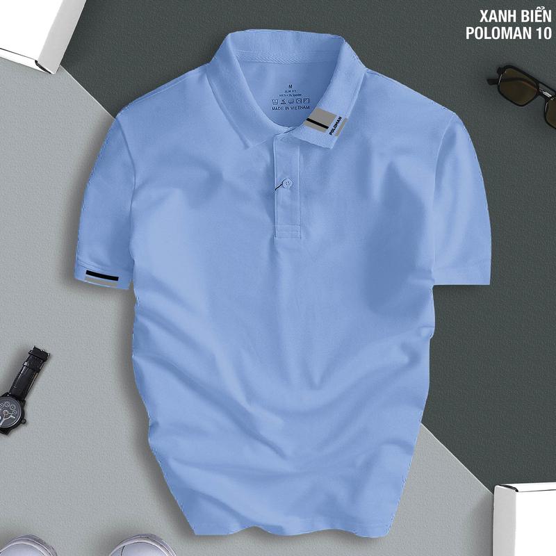 Áo phông POLOMAN 10 cổ bẻ BASIC CVC vải cá sấu sang trọng, lịch lãm, thoáng mát Menswear Có Cổ Ngắn Tay Cộc Tay Shirt Tay Ngắn Tay Ngắn thời trang công sở thường 1