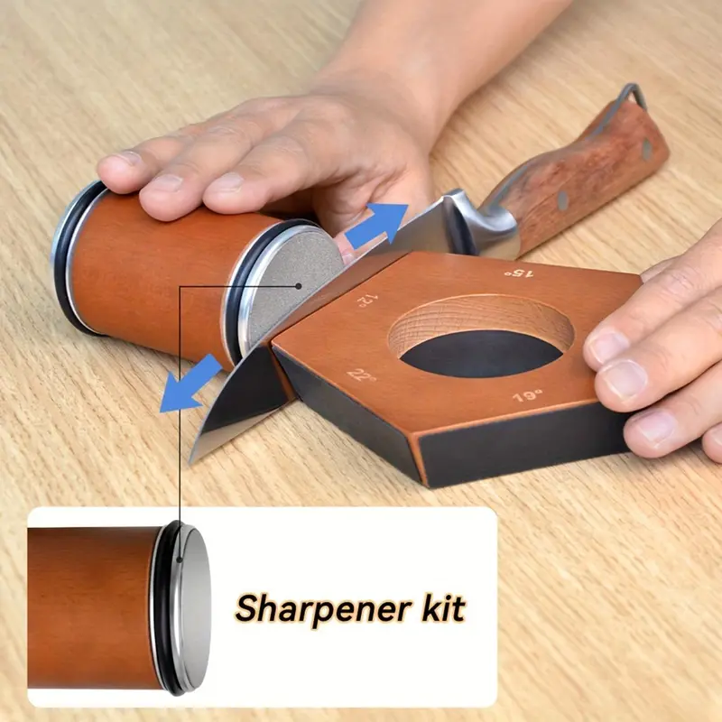 Magnetic Knife Sharpener Set, 1 Set 5 Sides Wooden Handle Knife Sharpener, Manual Knife Sharpening Tool for Kitchen 3