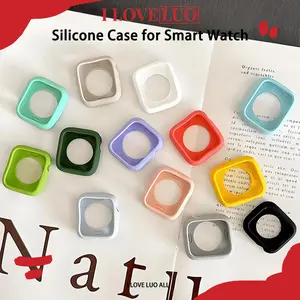 Rubber Silicone Case for Apple Watch IWatch Ultra 1/2/3 Series 11 10 9 8 7 6 SE 5 4 3 2 49mm 46mm 42mm 45mm 44mm 40mm 41mm 38mm Anti Gores Silikon Material Soft Candy Screen Protector Cover Bumper Jam Tangan Smartwatch for DT No 1 HW22 W26 IWO