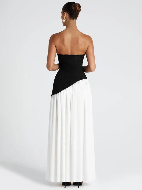 Women's Colorblock Split Thigh Tube Dress, Elegant Strapless A Line Dress for Party Holiday Wedding Guest, Ladies Summer Clothes, Womenswear 4