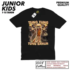 Kaos Anak Junior 1-15 Tahun Anomali Tung Tung Tung Sahur Tiktok Viral/Brainrot Meme 5 Baju 100% Katun Distro Perempuan laki laki branded Unisex Bunda