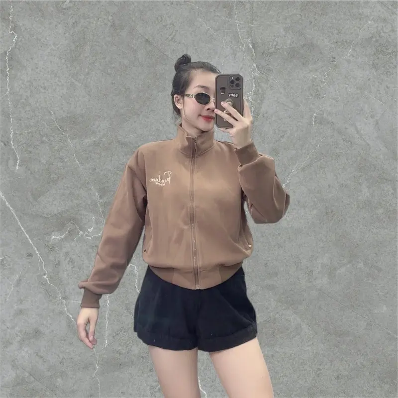 [ DEAL MỞ BÁN ] Áo khoác cổ trụ, Áo khoác nữ, Túi khoá kéo, Vải nỉ hàn ép, Dày dặn, Thông Thoáng, Form Lửng - Women Jacket Top 4