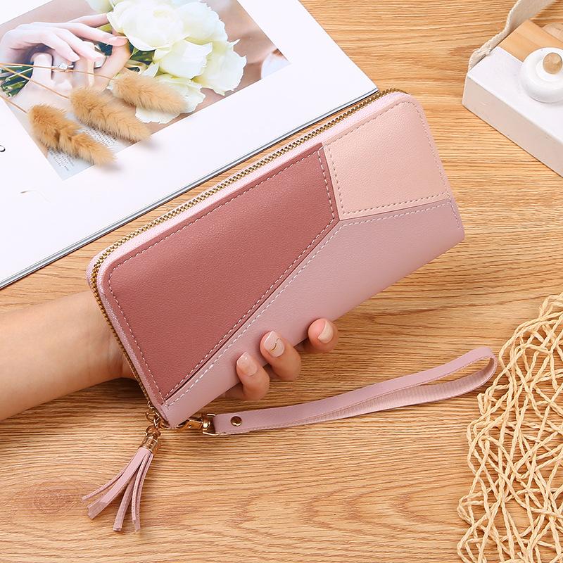 Ví Dài, Túi Xách Nữ, Thời Trang Mới Nhật Bản Và Hàn Quốc, Túi Khâu Vá Màu Tương Phản, Sức Chứa Lớn, Ví Có Khóa Kéo, Nữ 3