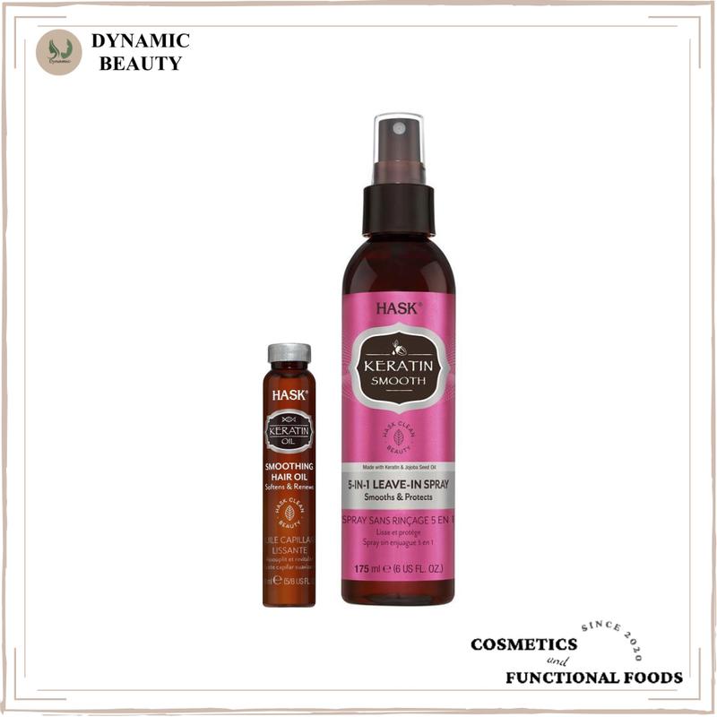 Tinh dầu dưỡng tóc Hask bóng khỏe mềm mượt tóc hask keratin vial 18ml và xịt dưỡng tóc bóng mượt hask keratin protein 5-in-1 leave in spray 175ml bảo vệ tóc khỏi nhiệt