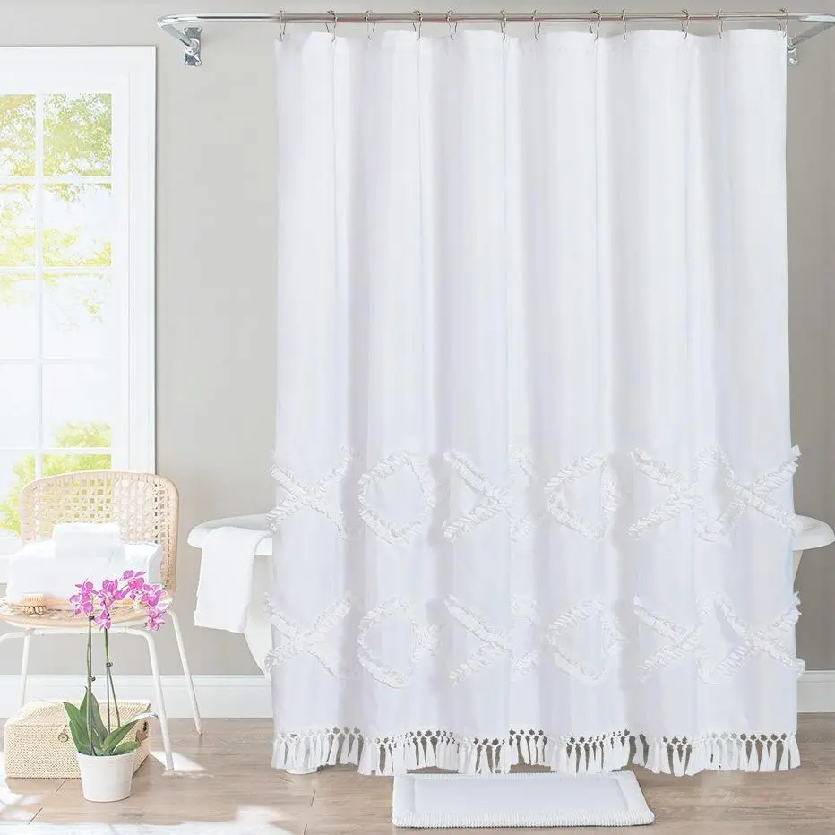 Solid Color Shower Curtain, Elegant Waterproof & Mildew-proof Shower Curtain with Tassel, Bathroom Accessories for Home Decor