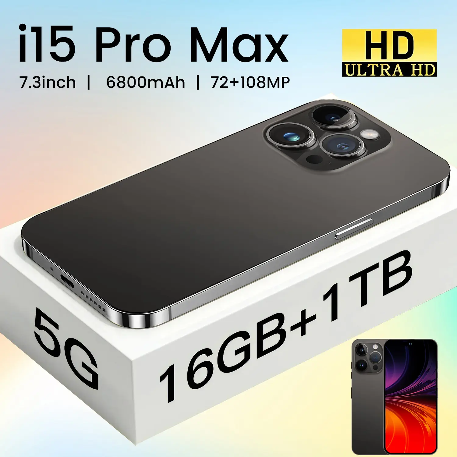i15p Unlocked Brand New 8-Core Android 12 Smartphone 7.3inch True 4+64G HD High-Speed 676 Low Price
