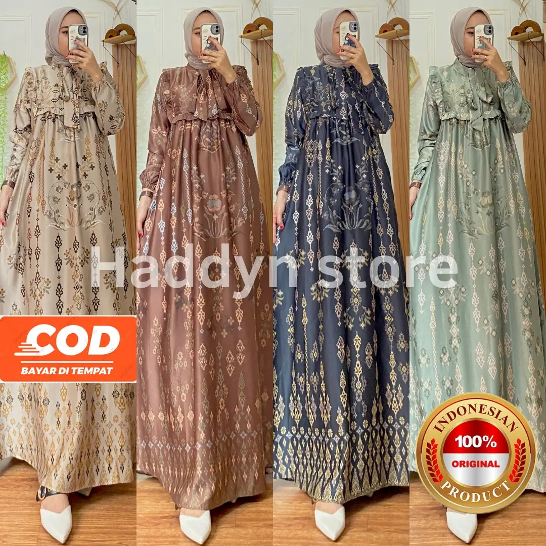 Tamara Dress |Gamis Motif Silk |Gamis Pesta Terbaru | Busui |Size M L XL XXL Gamis Kantong Mewah Silky Muslim Wanita Kotak Remaja Lebaran Kondangan