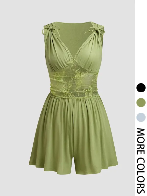 Women's Plain Bow Decor Romper, Casual Fashion Girly Comfy Romper for Daily Wear, Ladies Clothes for All Seasons 3