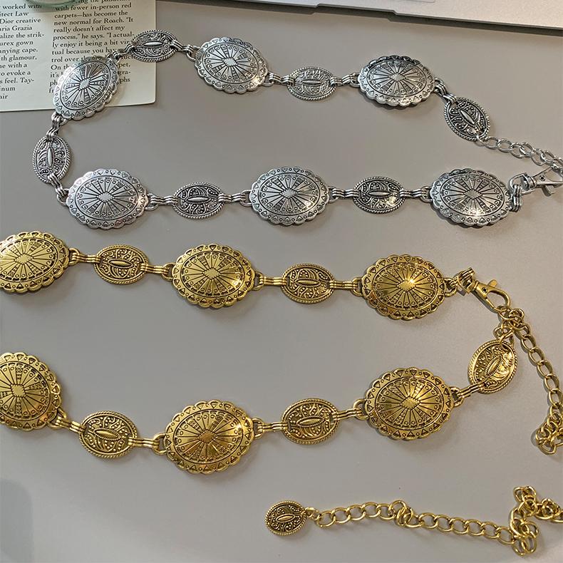 Product Introduction of Vintage waist chain men and women, fashion trends, advanced design, metal belt. 11
