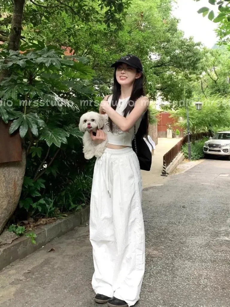 Quần ống rộng cạp chun mát lạnh mùa hè bản mới, quần ống rộng gió nhăn cạp cao nhiều màu ameehouse
