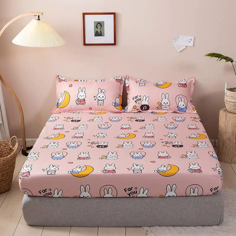 Product Introduction of Mattress Cover With Elastic Band Soft Printed Solid Polyester Fitted Sheet NO Pillowcase Pad Protector Linen Double Queen Size 28