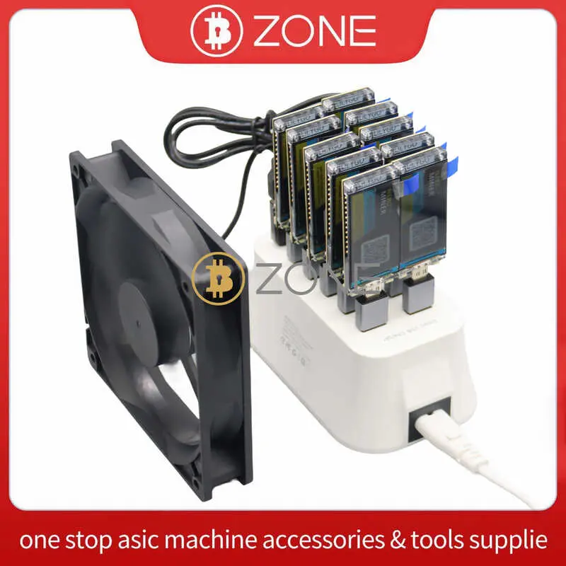 10PCS Bitcoin NerdMiner V2 78KH S*10 BTC Lottery Station 60W 10 Port Solo Miner Hub With Coog Fan