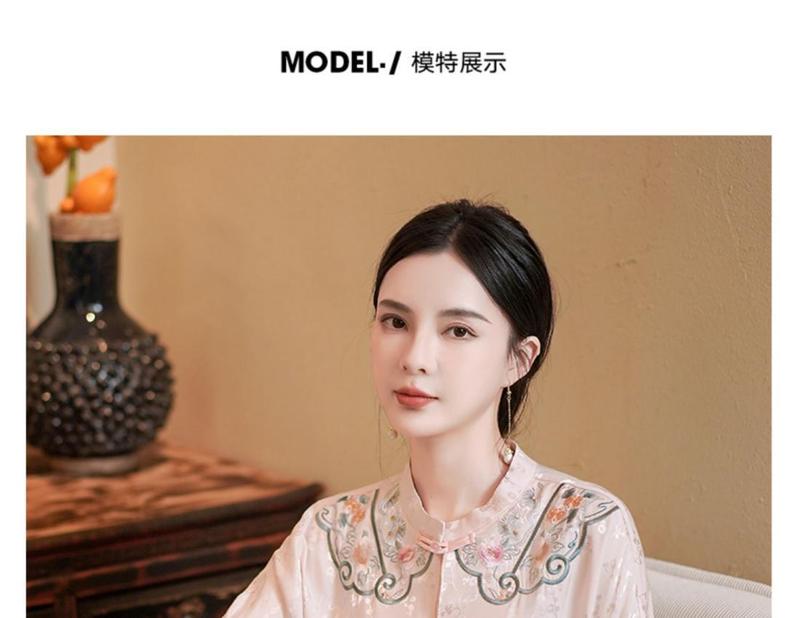 Product Introduction of Loose Version New Chinese Style Women's Shirt 2023 New Chinese Style Ethnic Style Tang Costume Top Long Sleeve Stand Collar Women 13