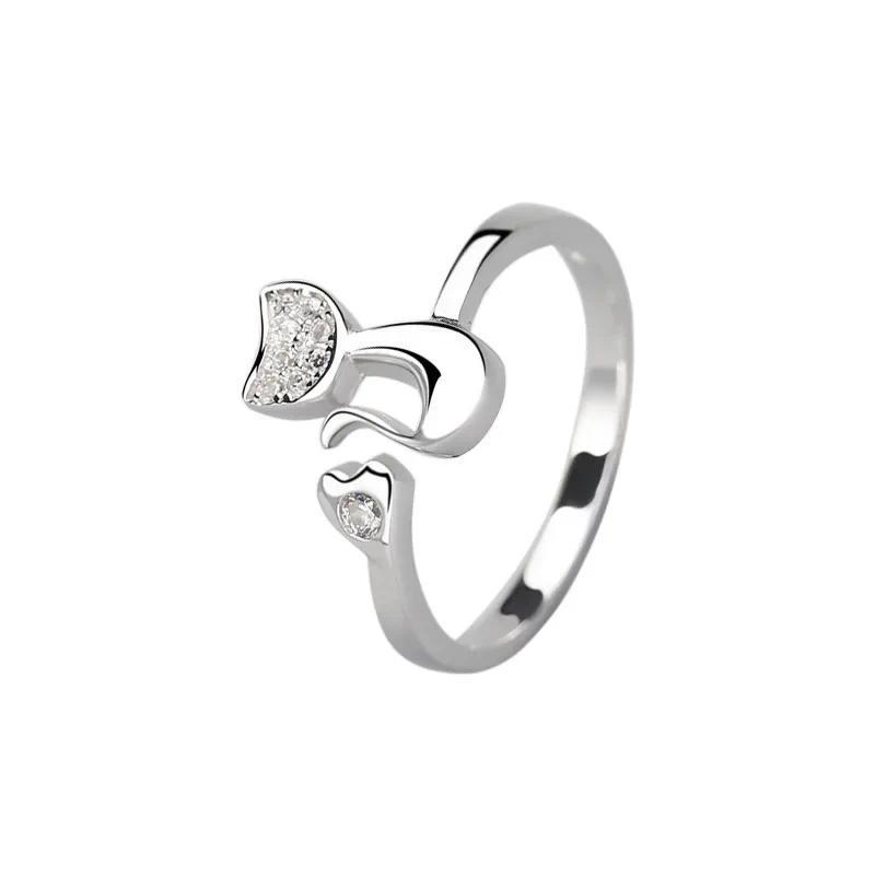 Cute Animal Cat Ring for Women Girls Charm Crystal Zirconia Crystal Inlaid Animal Adjustable Open Rings Party Gifts Jewelry 5