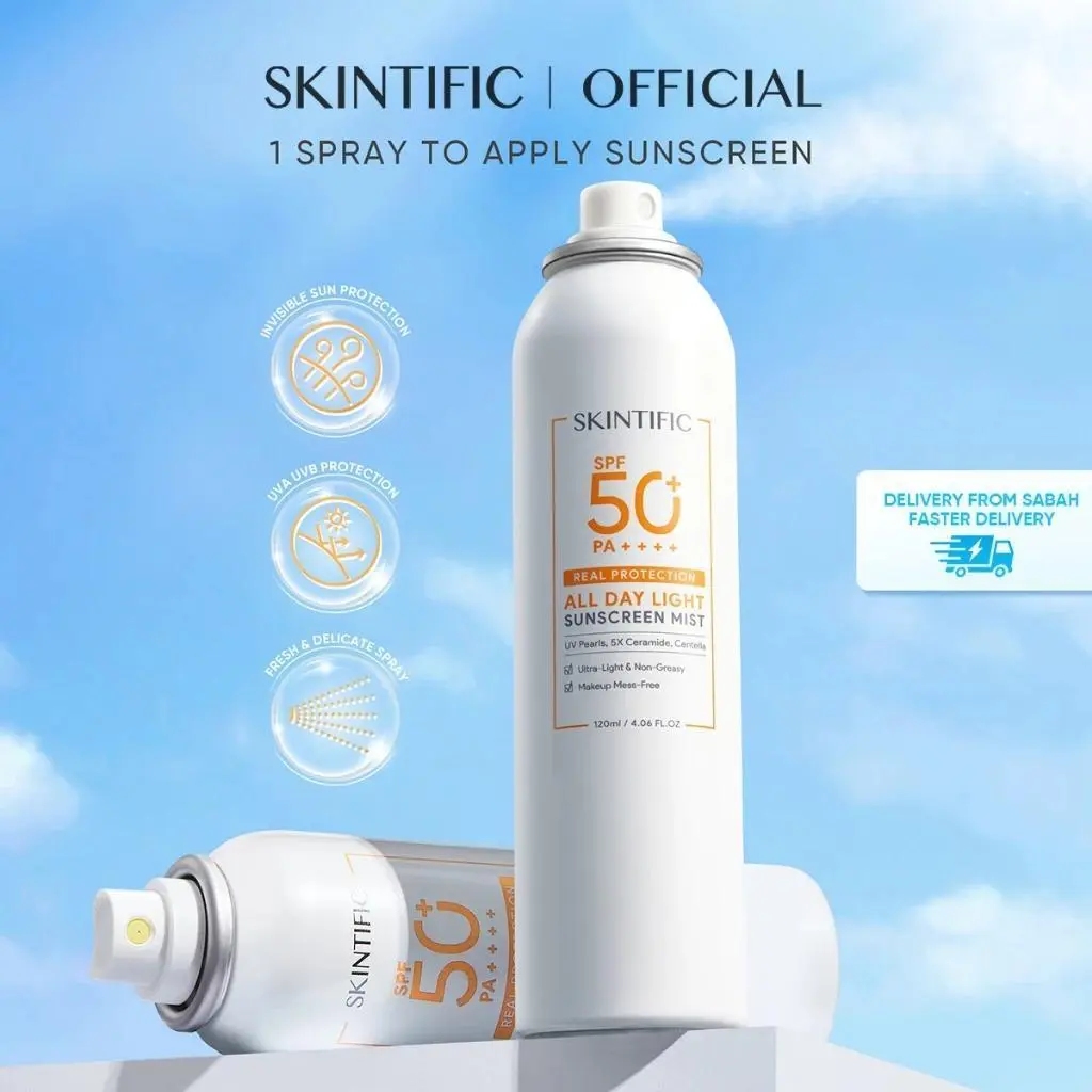 In Stock- SKINTIFIC All Day Light Sunscreen Mist SPF50 PA++++ - 120ml nature republic  sunscreen