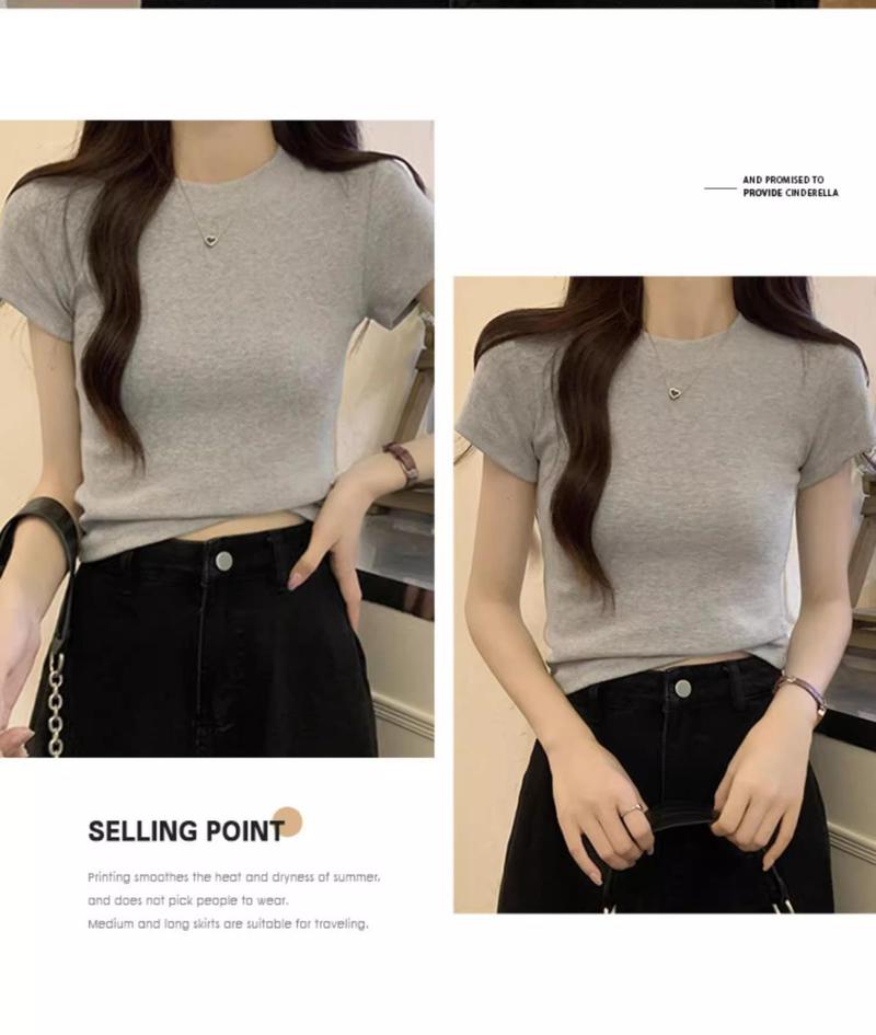Product Introduction of Áo Phông Vai, Dành Cho Phụ Nữ, Sợi Lụa Lạnh Co Giãn, Dễ Thương Và Gợi Cảm, Tay Áo Bó Sát Ngắn, Mặc Mùa Hè, Phong Cách Mỹ, Cô Gái Nóng Bỏng, Áo Bó Sát, Thời Trang Ins, Năm 2025 11