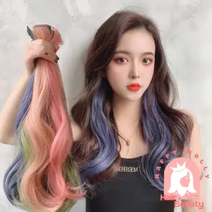 Hair Clip Extension - Highlight Rambut Sambung Palsu - Fashion Wanita Korea - Headpiece Warna Warni W8156 ( Group )