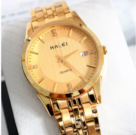 Đồng hồ nam chống nước HALEI Đẳng cấp doanh nhân mặt tròn lịch ngày dây thép cao cấp sang trọng