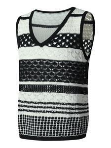 Men's Plain Cut Out V Neck Tank Top, Regular Fit Casual Sleeveless Knit Top for Summer, Fashion Men's Knitwear for Daily Wear