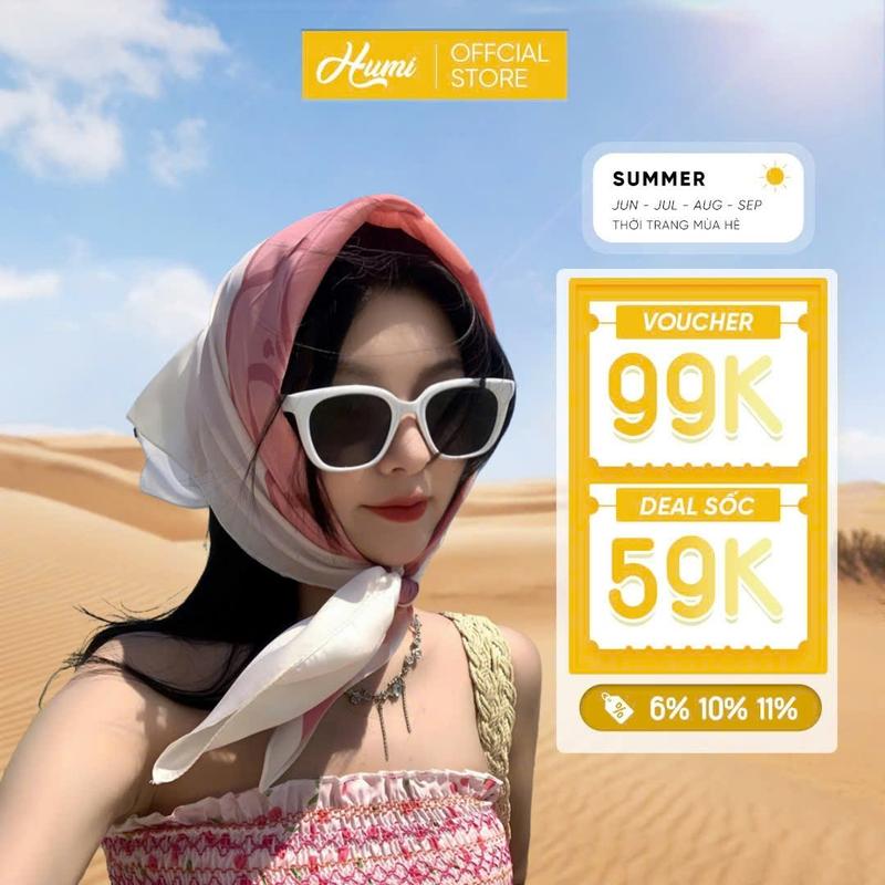 Khăn lụa vuông  HUMI khăn bandana đa năng trùm đầu quàng cổ cá tính kích thước 70x70cm