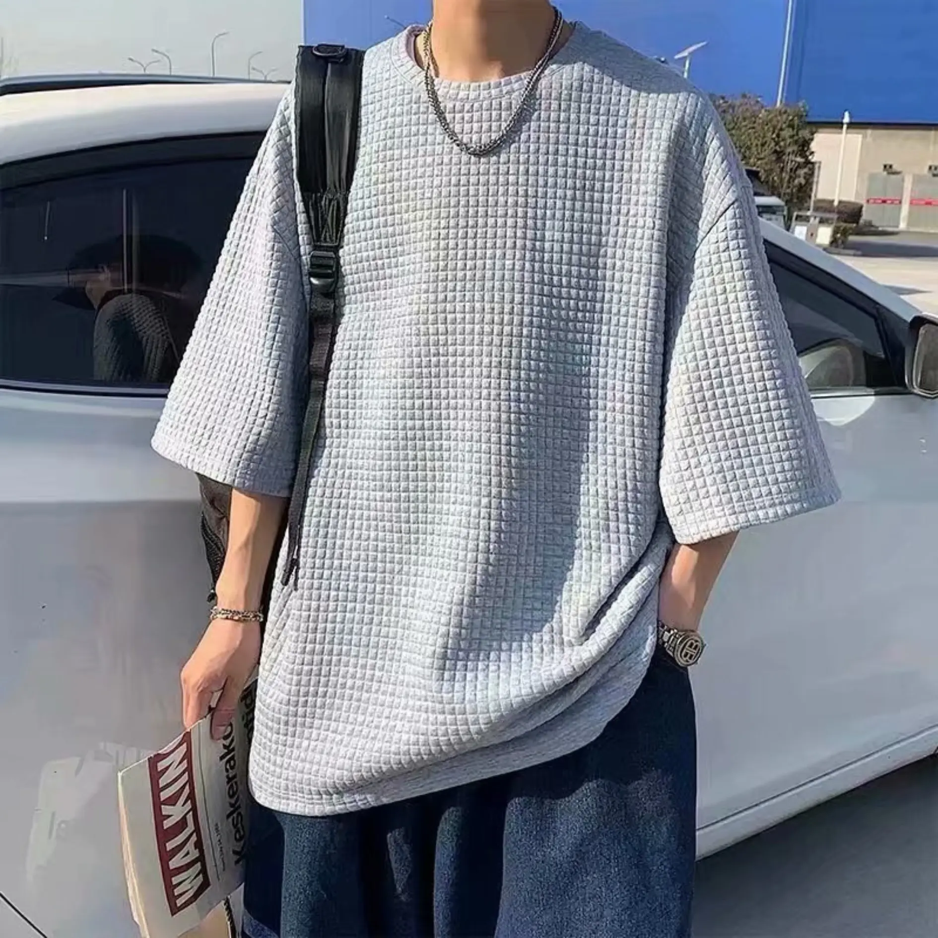 SHALOM Korean Big Waffle T-shirt Quilted Embossed Details Trending T shirt Quality Unique Affordable Shirt For Men and Women - TH01 Clothing Menswear