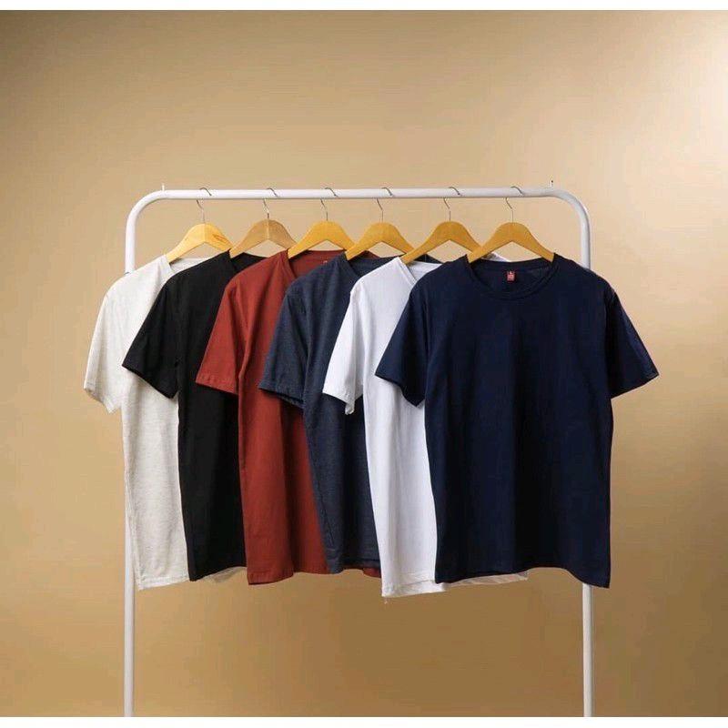 Kaos polos pria 100ribu dapat 7 Santai lengan Pendek Lokal Semi Katun Oblong 1