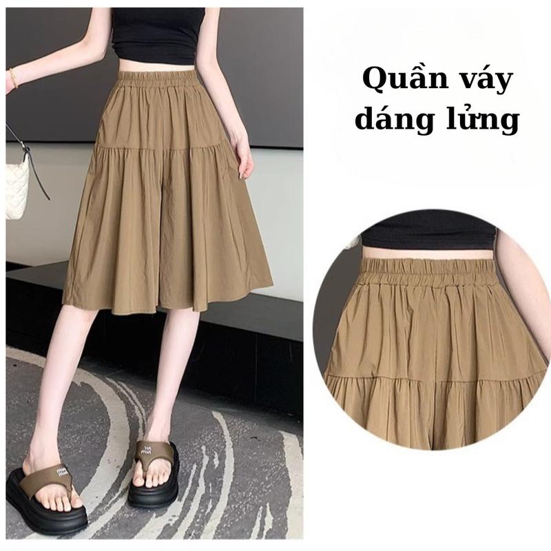 Quần giả váy nữ big size lửng ống rộng xếp ly ngang gối cạp chun mẫu mới 2024 chất mềm mát M16- Lung