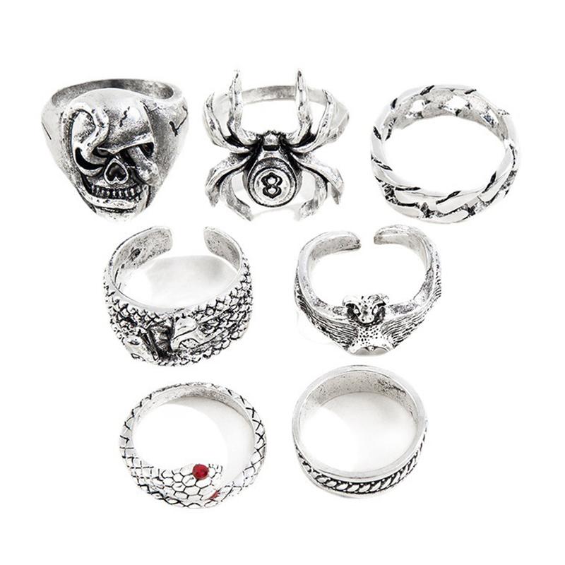 Product Introduction of Nhẫn Rắn Punk, 7 Cái / bộ, Dành Cho Phụ Nữ Và Nam Giới, Phong Cách Gothic, Nhện, Đồ Trang Sức Thời Trang, Quà Tặng Và Phụ Kiện 14