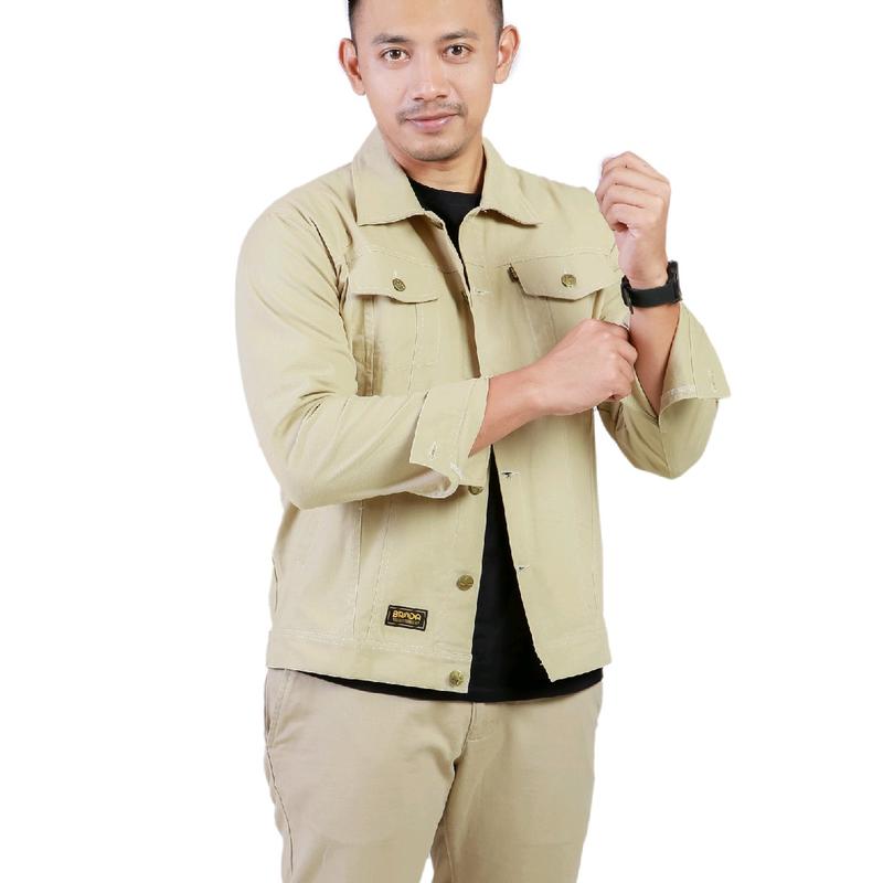 Brada Jaket Trucker Kanvas Pria - Cream 4