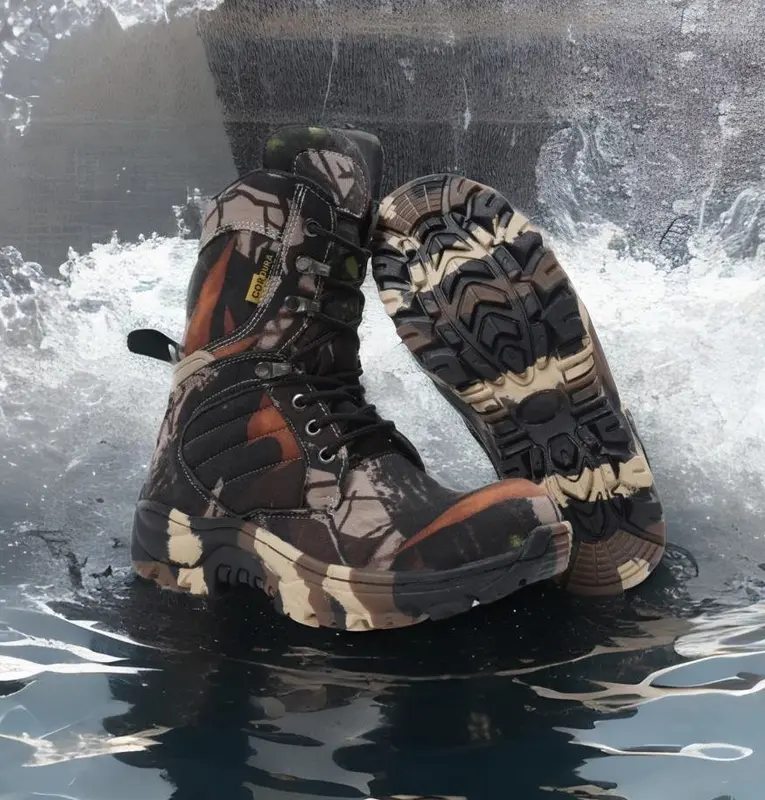 produk terbaik sepatu sefety berburu macarana camo loreng tinggi ujung besi sol karet mentah 0